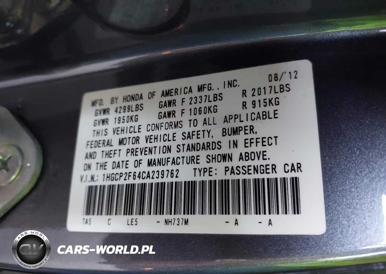 2012 Honda Accord 2.4 Se VIN:1HGCP2F64CA239762 - 9