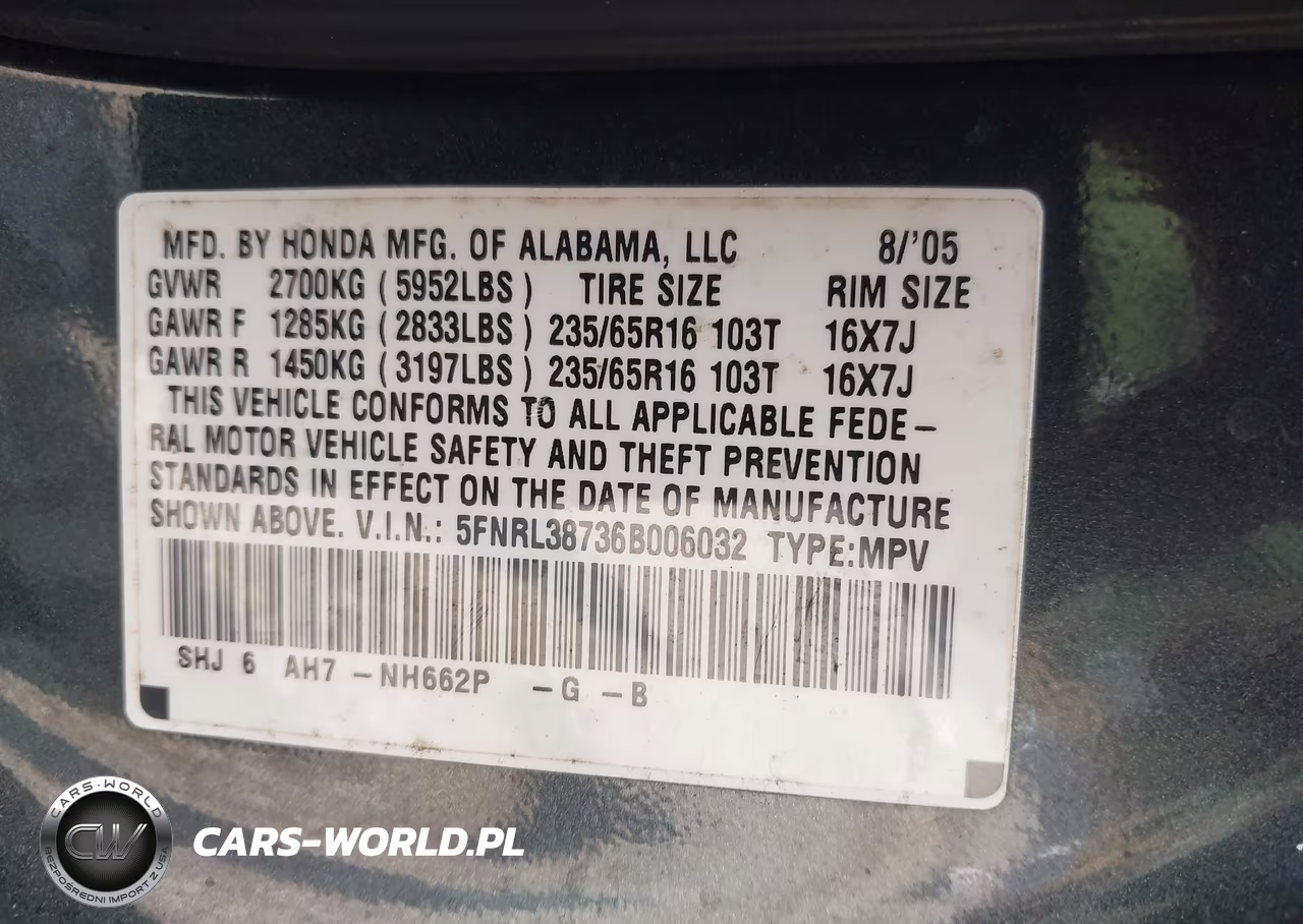 2006 Honda Odyssey Ex-L VIN:5FNRL38736B006032 - 9