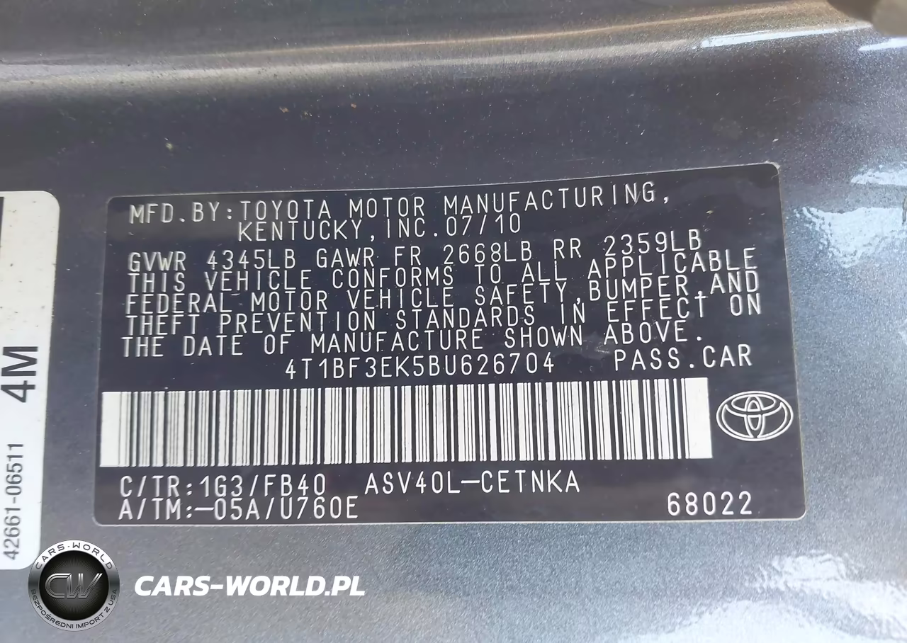 2011 Toyota Camry Le VIN:4T1BF3EK5BU626704 - 9