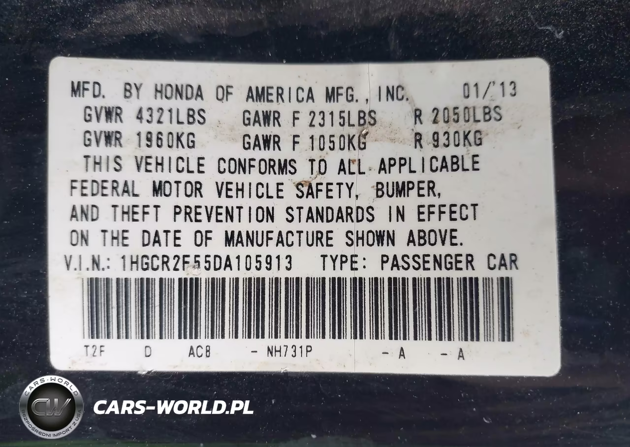 2013 Honda Accord Sport VIN:1HGCR2F55DA105913 - 9