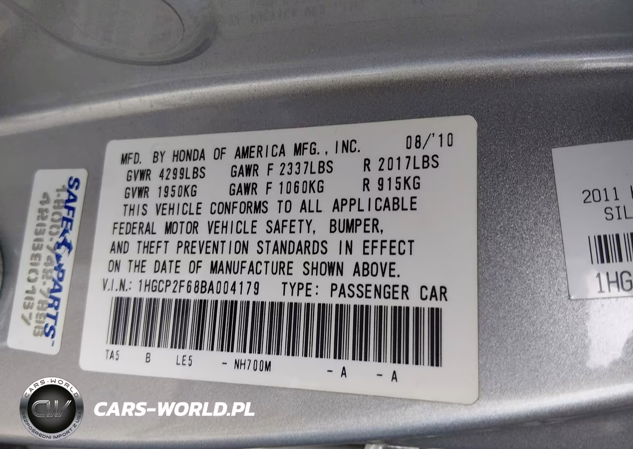 2011 Honda Accord 2.4 Se VIN:1HGCP2F68BA004179 - 9