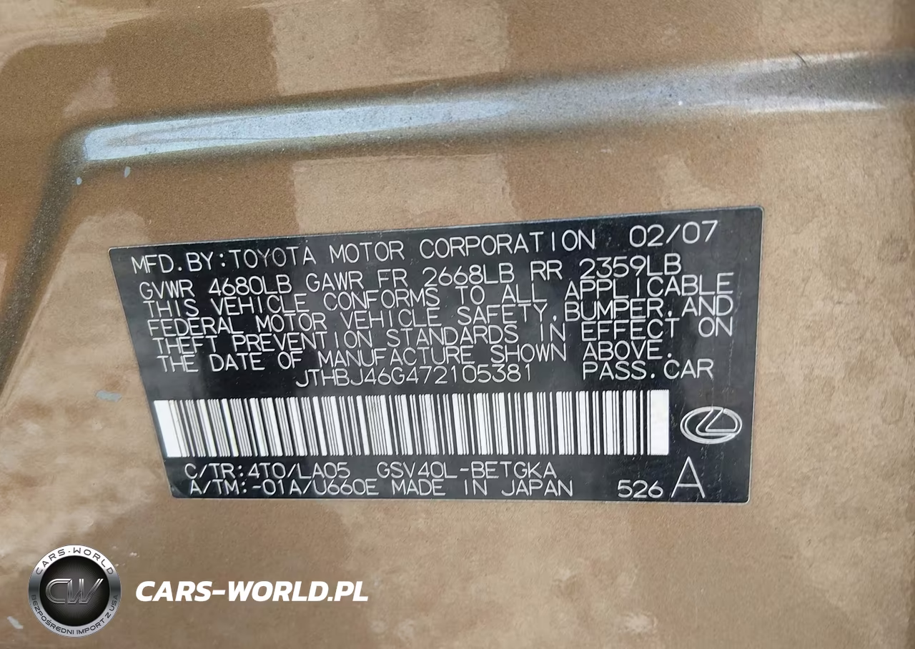 2007 Lexus Es 350 VIN:JTHBJ46G472105381 - 9