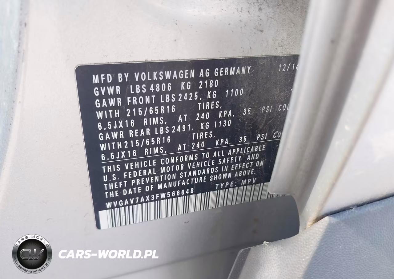 2015 Volkswagen Tiguan S VIN:WVGAV7AX3FW566648 - 9