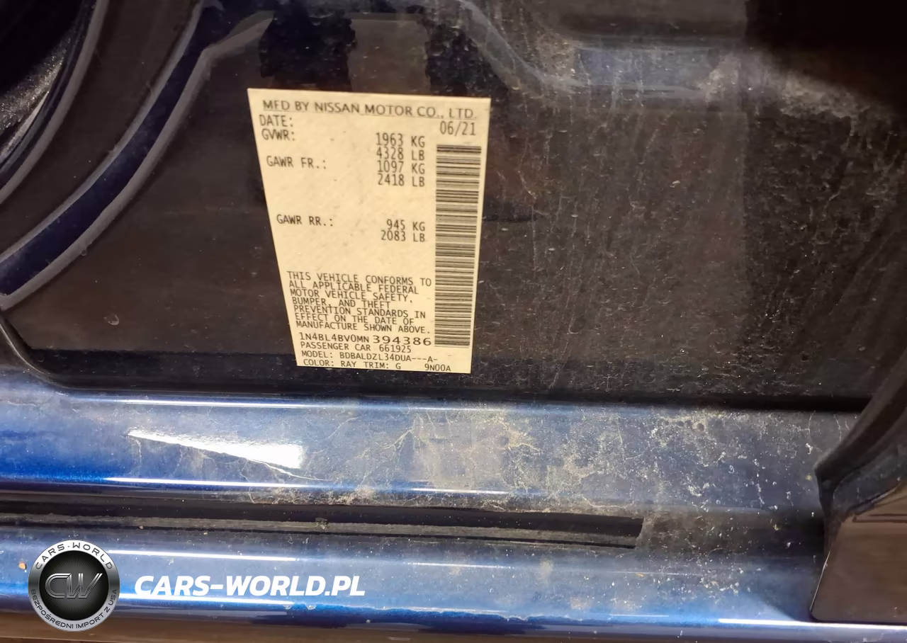 2021 Nissan Altima S Fwd VIN:1N4BL4BV0MN394386 - 9