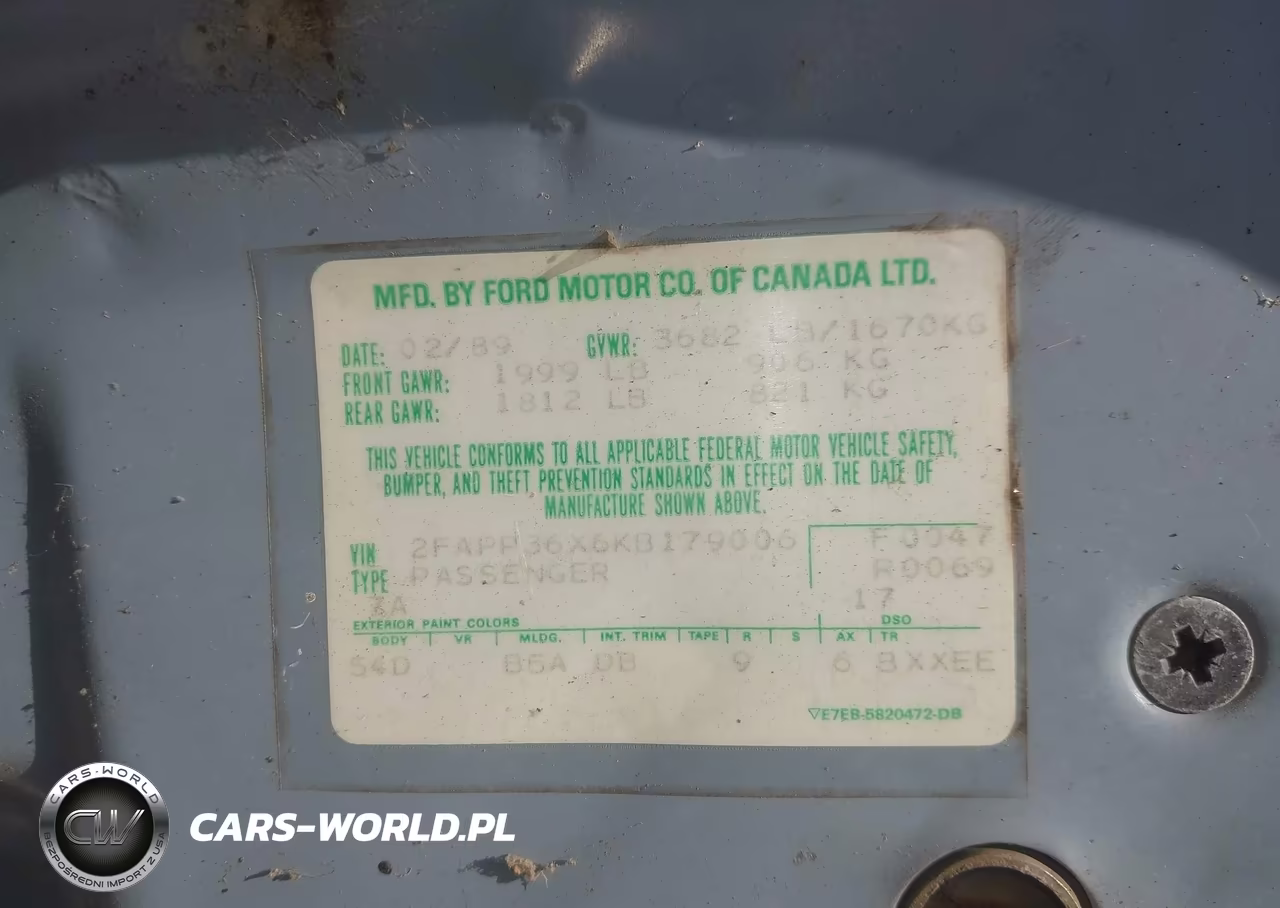 1989 Ford Tempo Gl VIN:2FAPP36X6KB179006 - 9