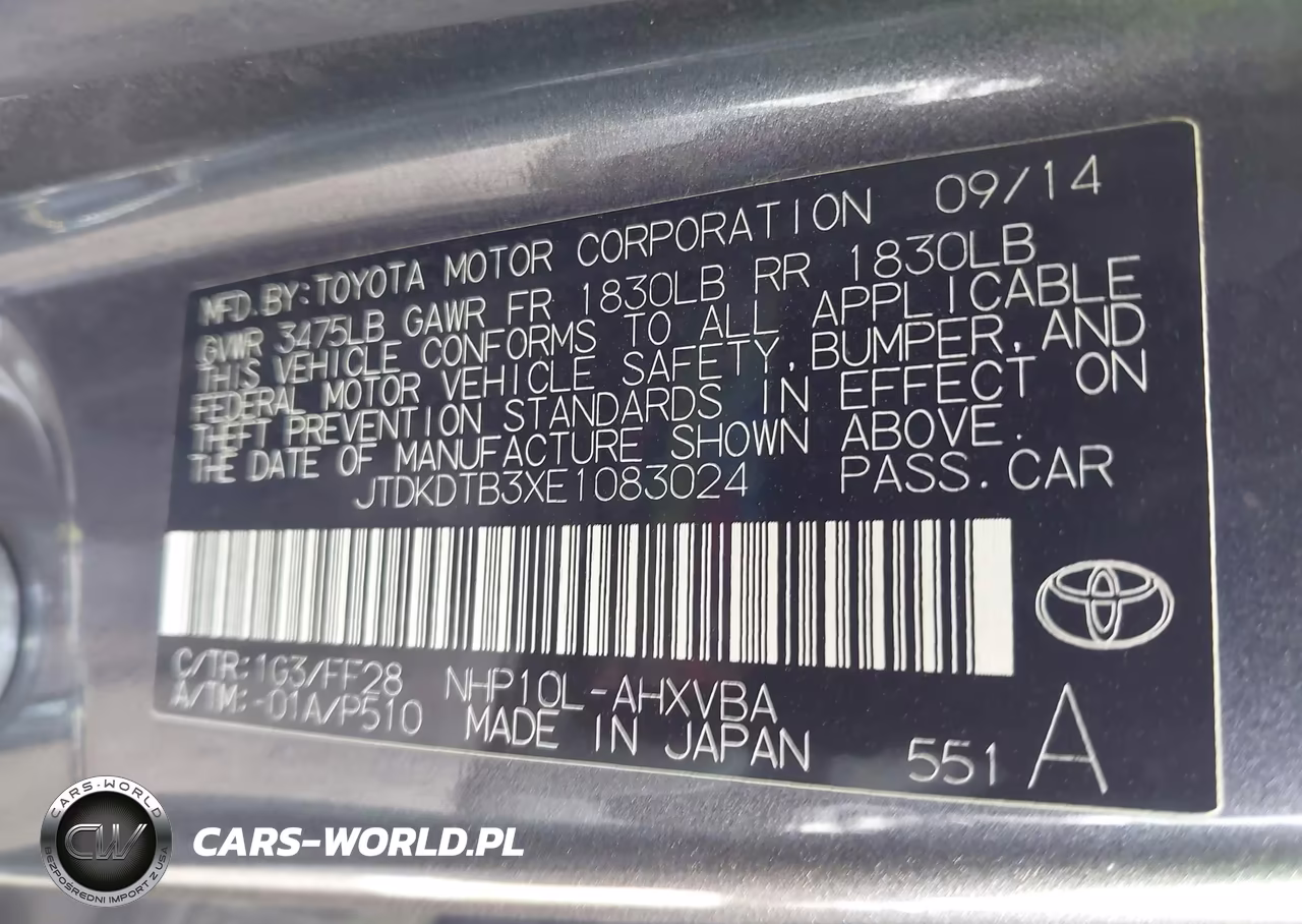 2014 Toyota Prius C Two VIN:JTDKDTB3XE1083024 - 9