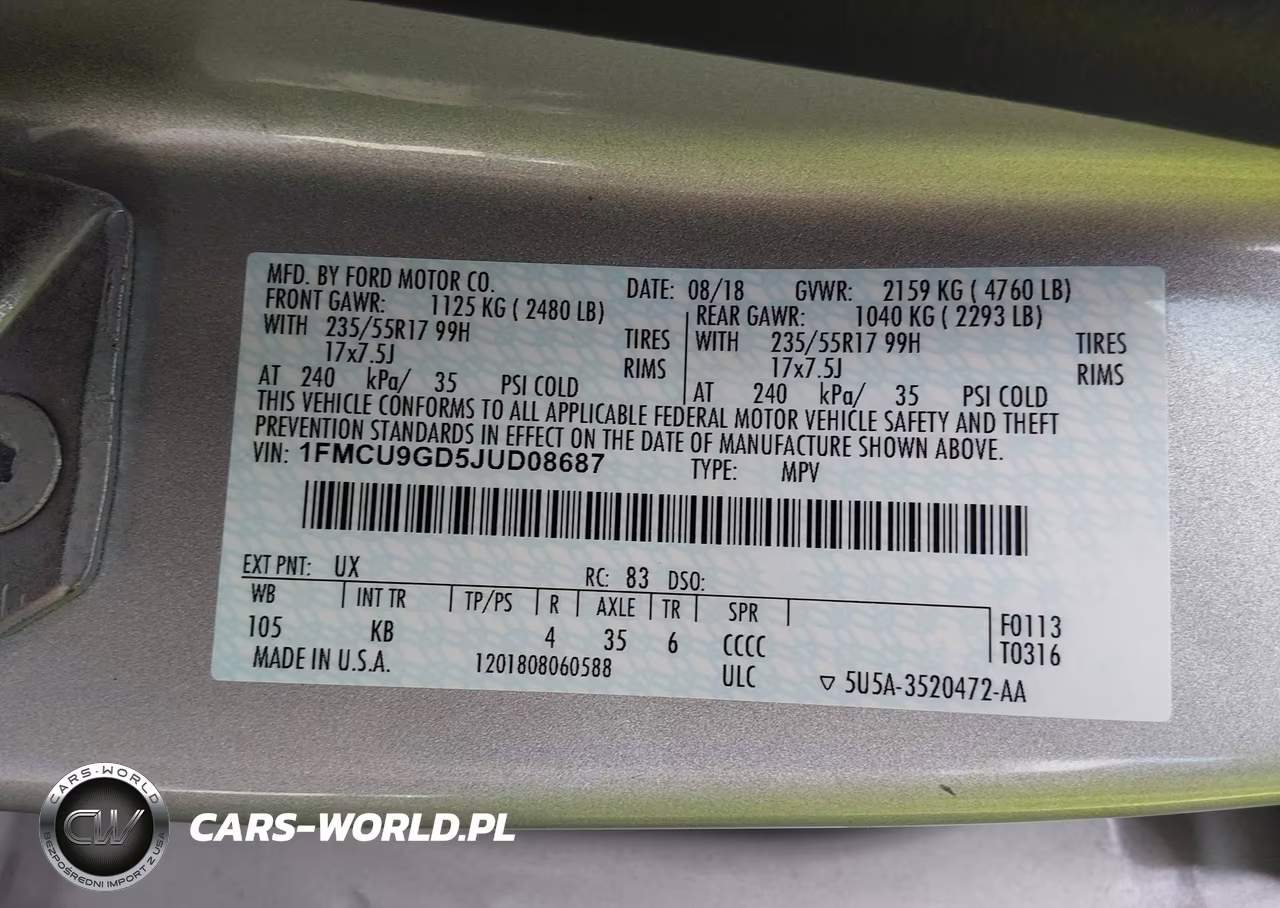2018 Ford Escape Se VIN:1FMCU9GD5JUD08687 - 9
