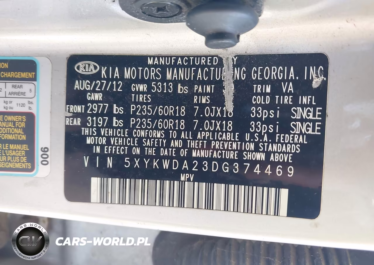 2013 Kia Sorento Sx V6 VIN:5XYKWDA23DG374469 - 9
