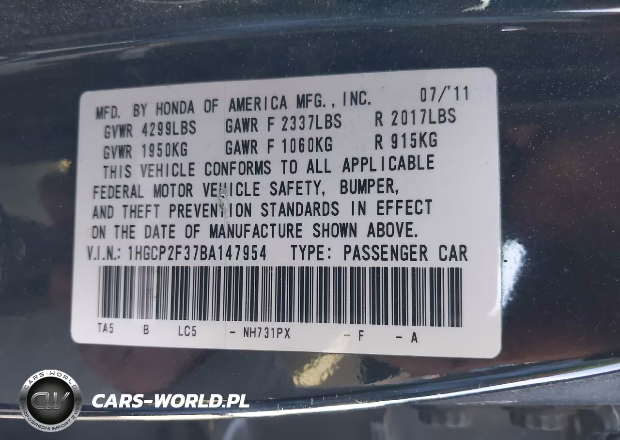 2011 Honda Accord 2.4 Lx VIN:1HGCP2F37BA147954 - 9