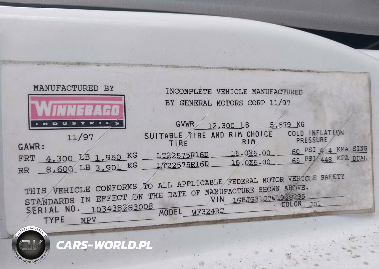 1998 Chevrolet Cutaway Rv VIN:1GBJG31J7W1028295 - 8