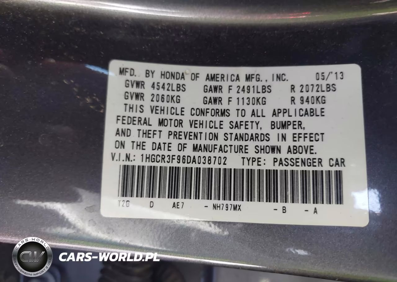 2013 Honda Accord Touring VIN:1HGCR3F96DA038702 - 9