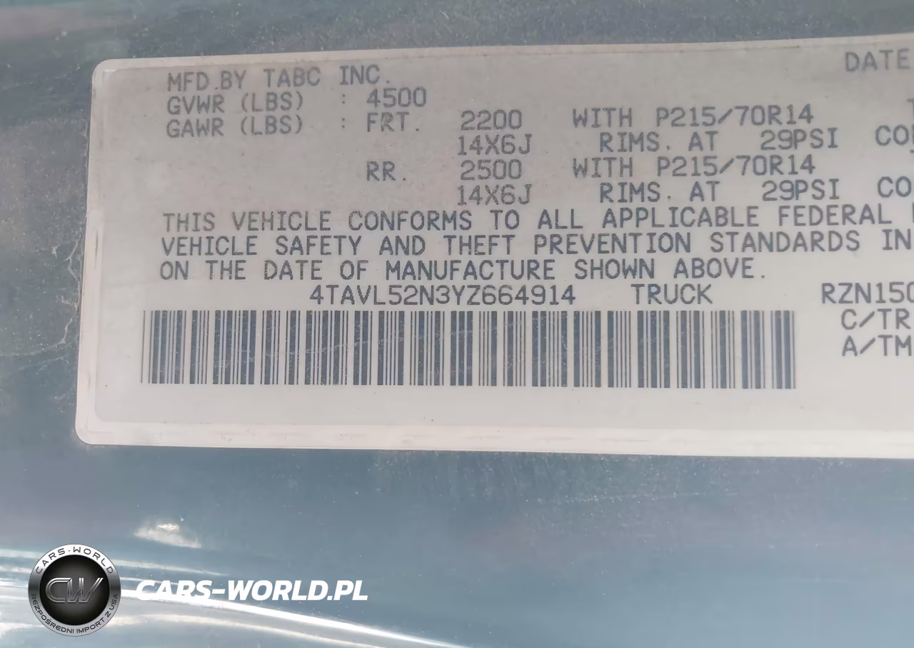 2000 Toyota Tacoma VIN:4TAVL52N3YZ664914 - 9