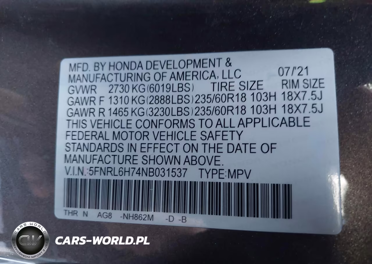 2022 Honda Odyssey Ex-L VIN:5FNRL6H74NB031537 - 9