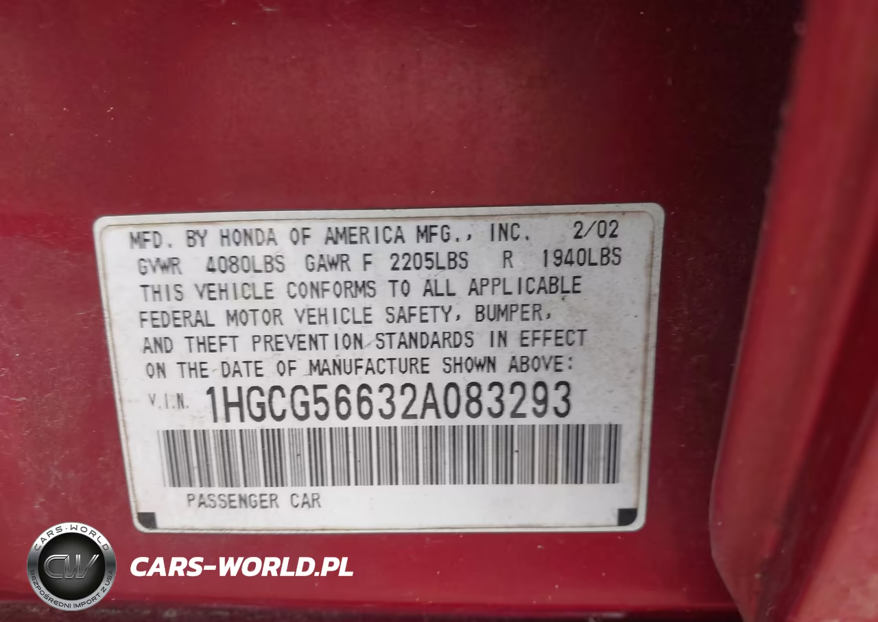 2002 Honda Accord 2.3 Ex VIN:1HGCG566328083293 - 9