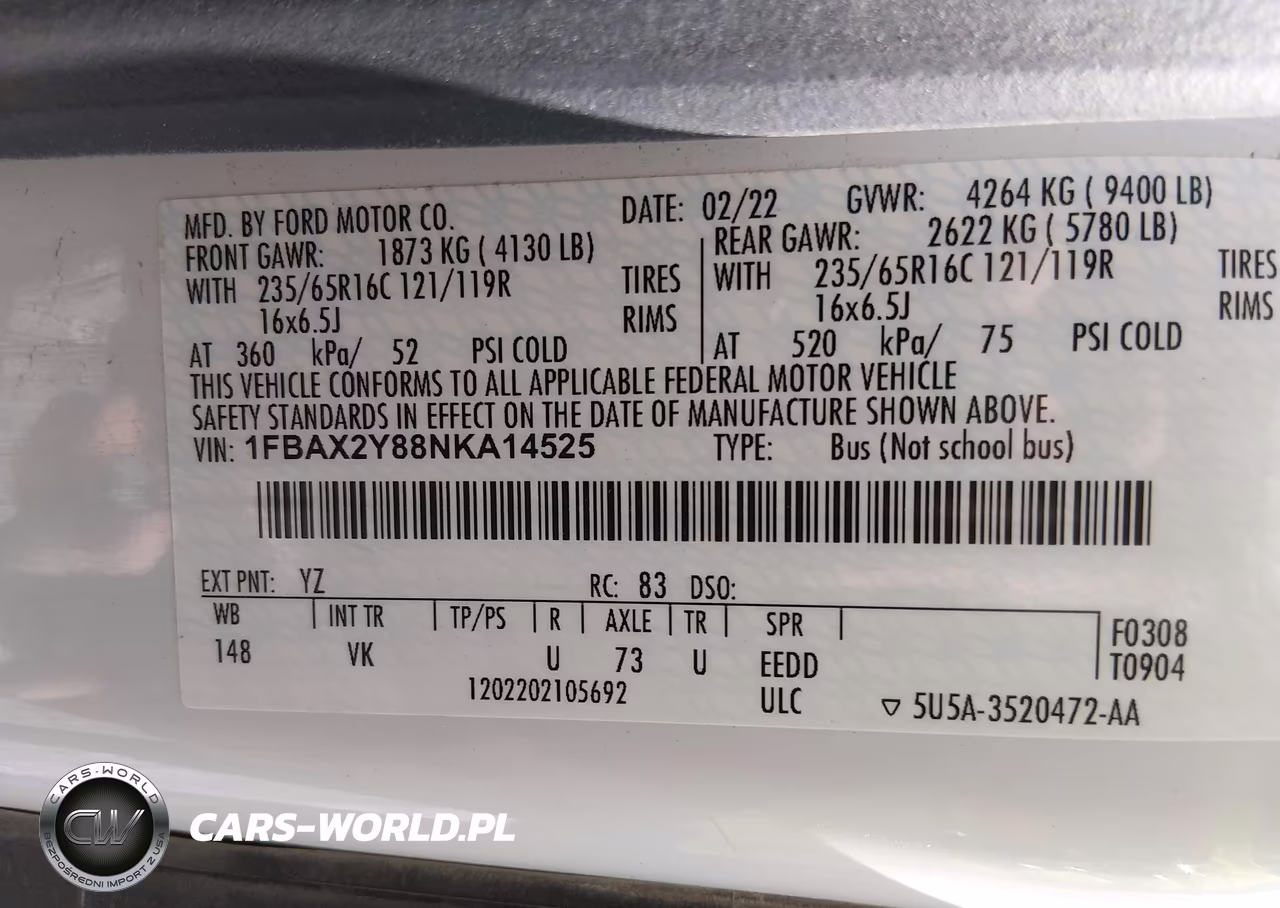 2022 Ford Transit-350 Passenger Van Xl-Xlt VIN:1FBAX2Y88NKA14525 - 9