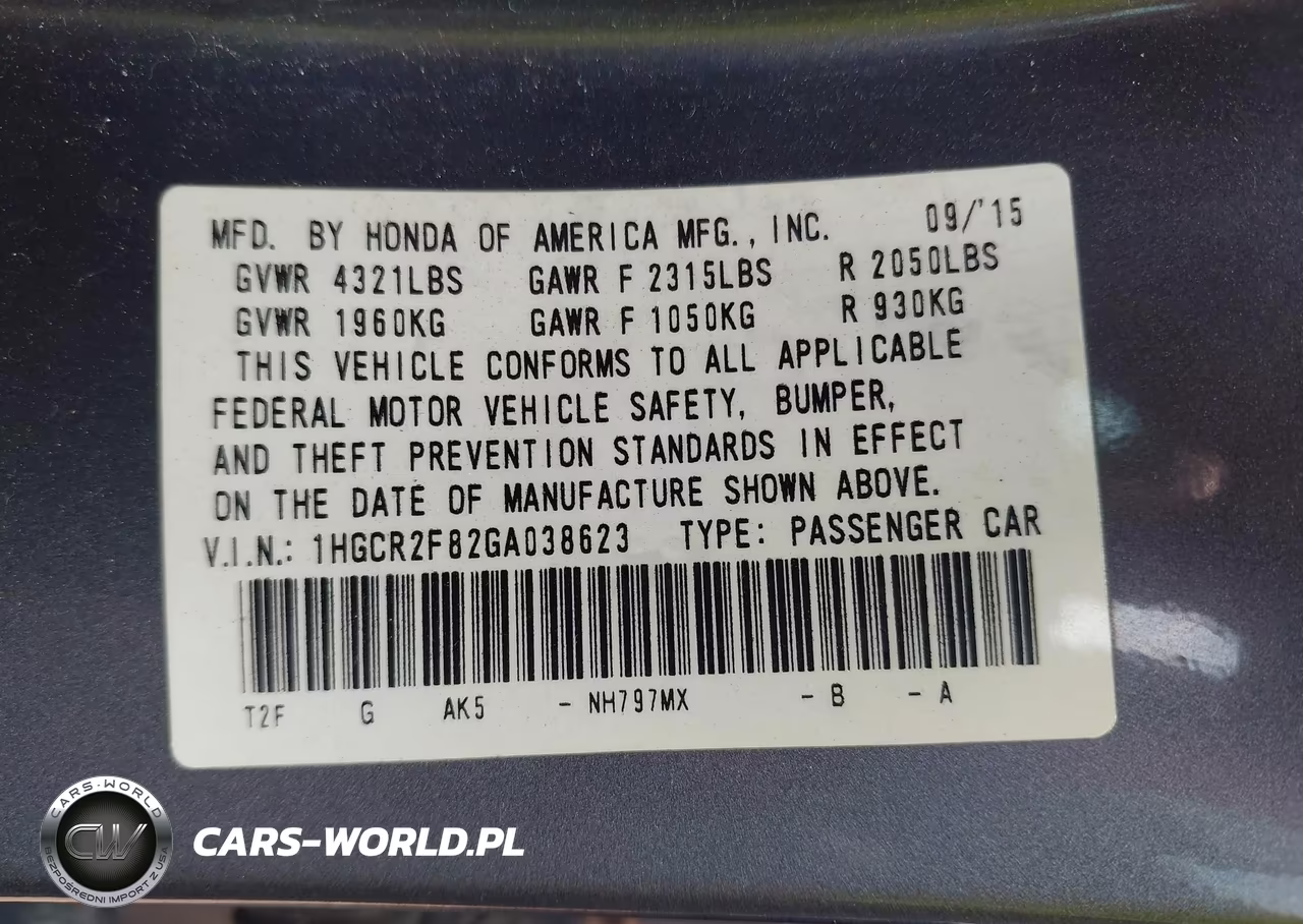 2016 Honda Accord Ex-L VIN:1HGCR2F82GA038623 - 9