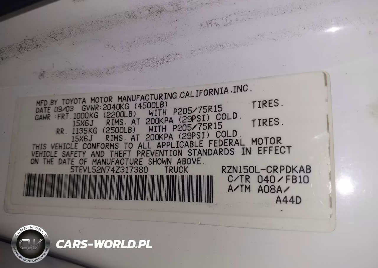 2004 Toyota Tacoma VIN:5TEVL52N74Z317380 - 9