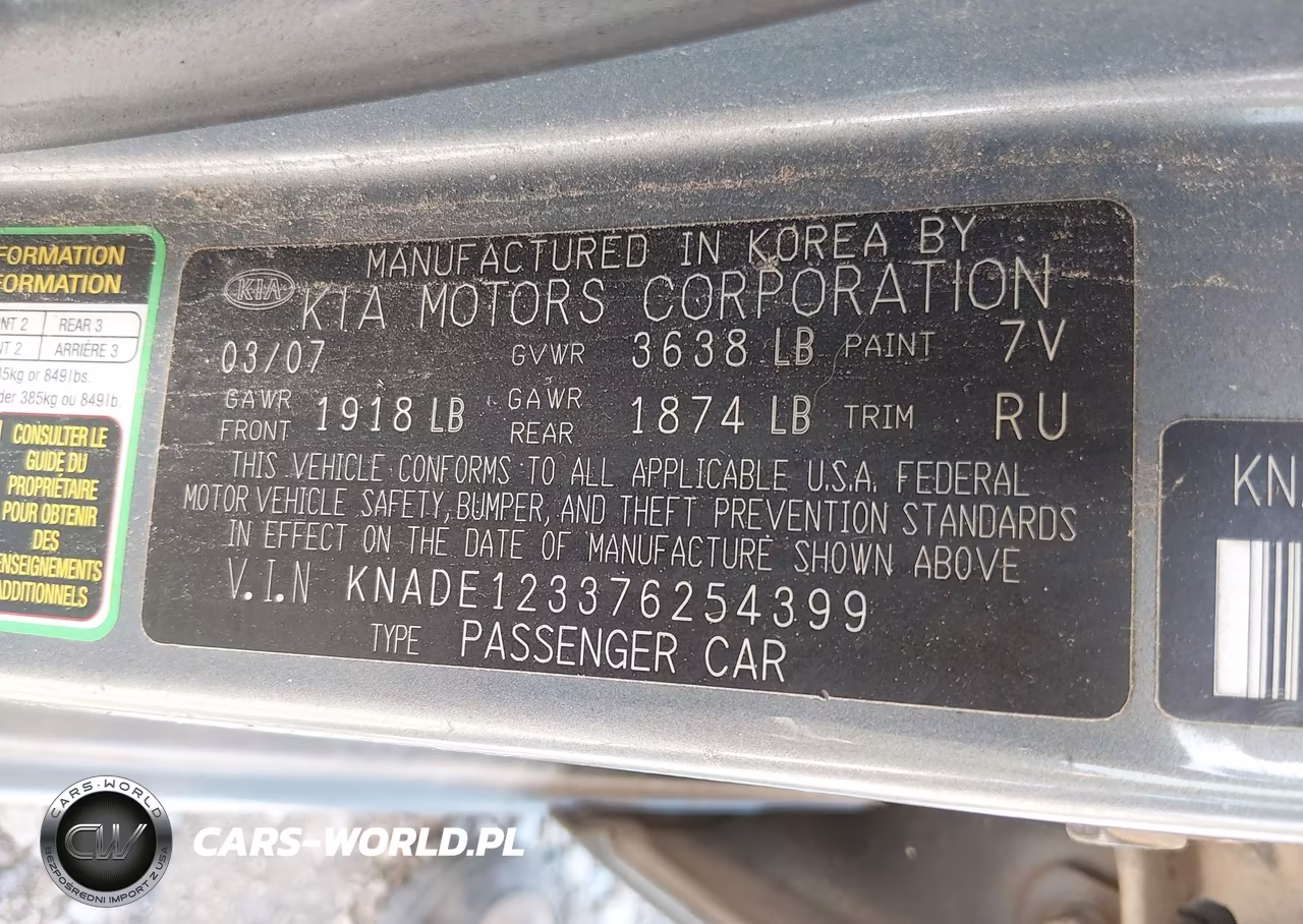 2007 Kia Rio Lx VIN:KNADE123376254399 - 9
