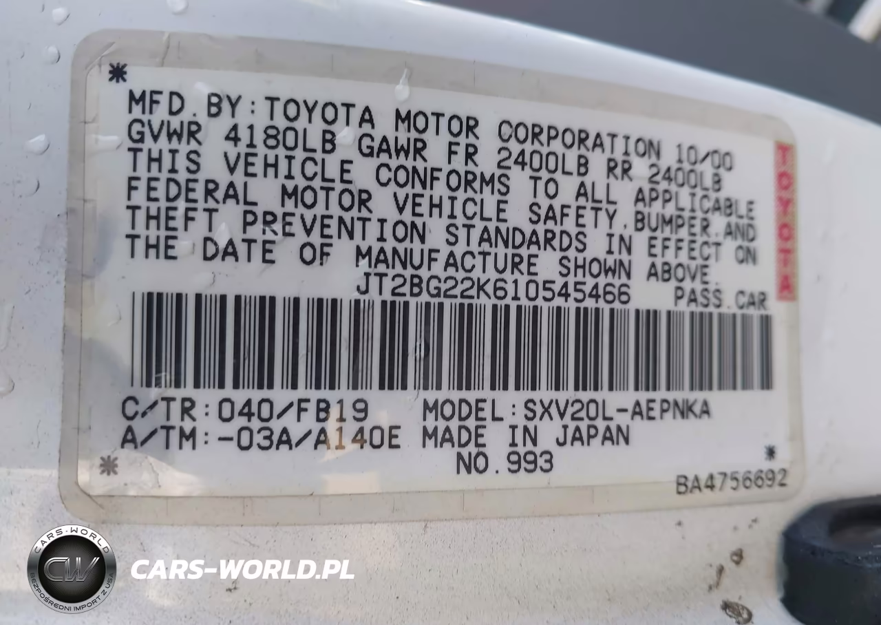 2001 Toyota Camry Le VIN:JT2BG22K610545466 - 9