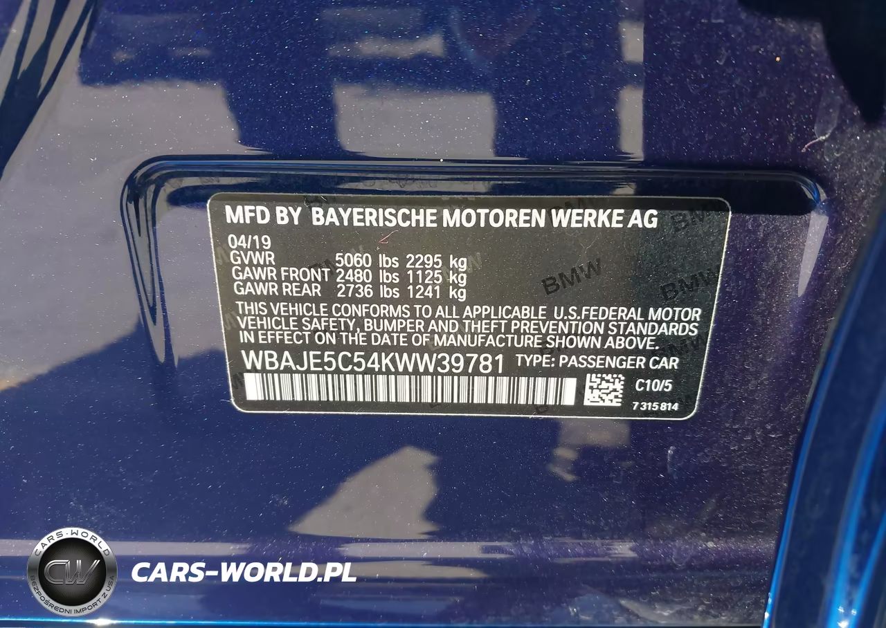2019 BMW 540I VIN:WBAJE5C54KWW39781 - 9