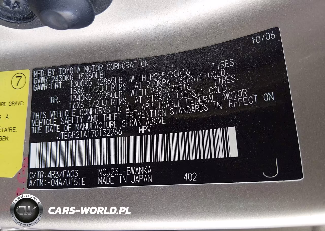 2007 Toyota Highlander V6 (2 Rows) (A5) VIN:JTEGP21A170132266 - 9