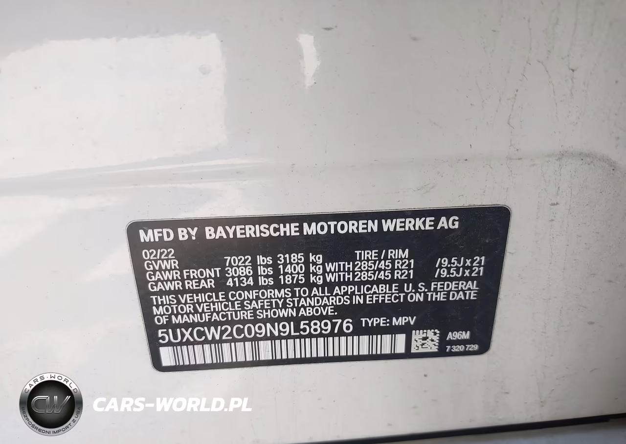 2022 BMW X7 xDrive40I VIN:5UXCW2C09N9L58976 - 9