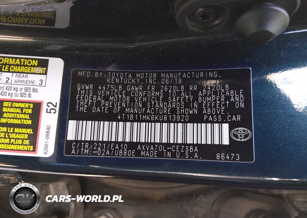 2019 Toyota Camry Se VIN:4T1B11HK6KU813920 - 9