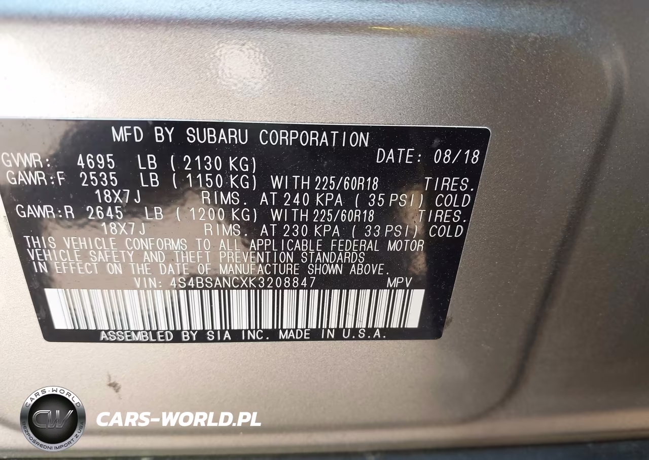 2019 Subaru Outback 2.5I Limited VIN:4S4BSANCXK3208847 - 9