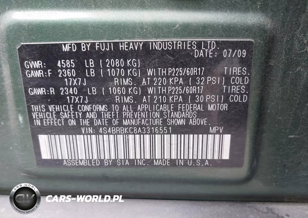 2010 Subaru Outback 2.5I Limited VIN:4S4BRBKC8A3316551 - 9