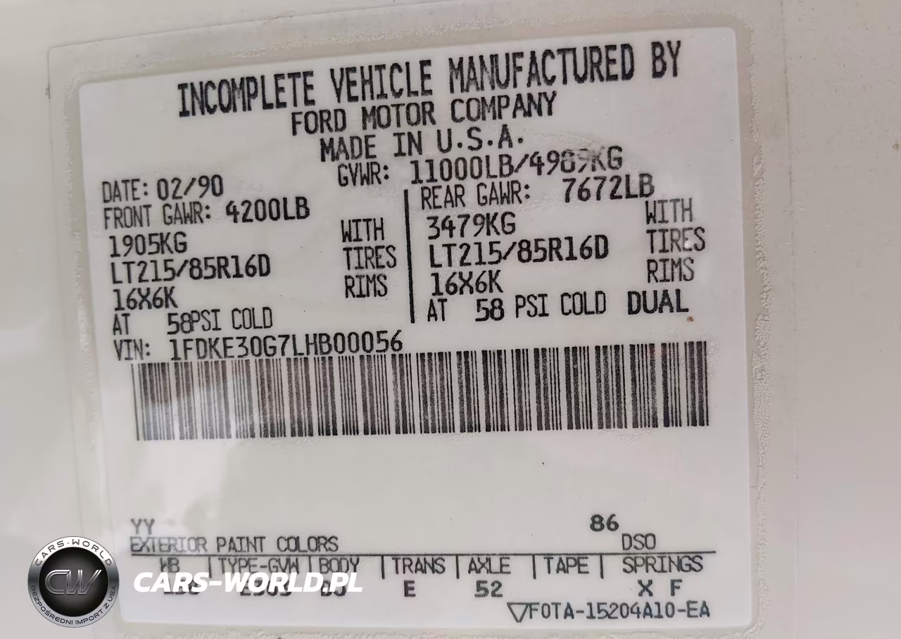 1990 Ford Econoline E350 Cutaway Van VIN:1FDKE30G7LHB00056 - 9