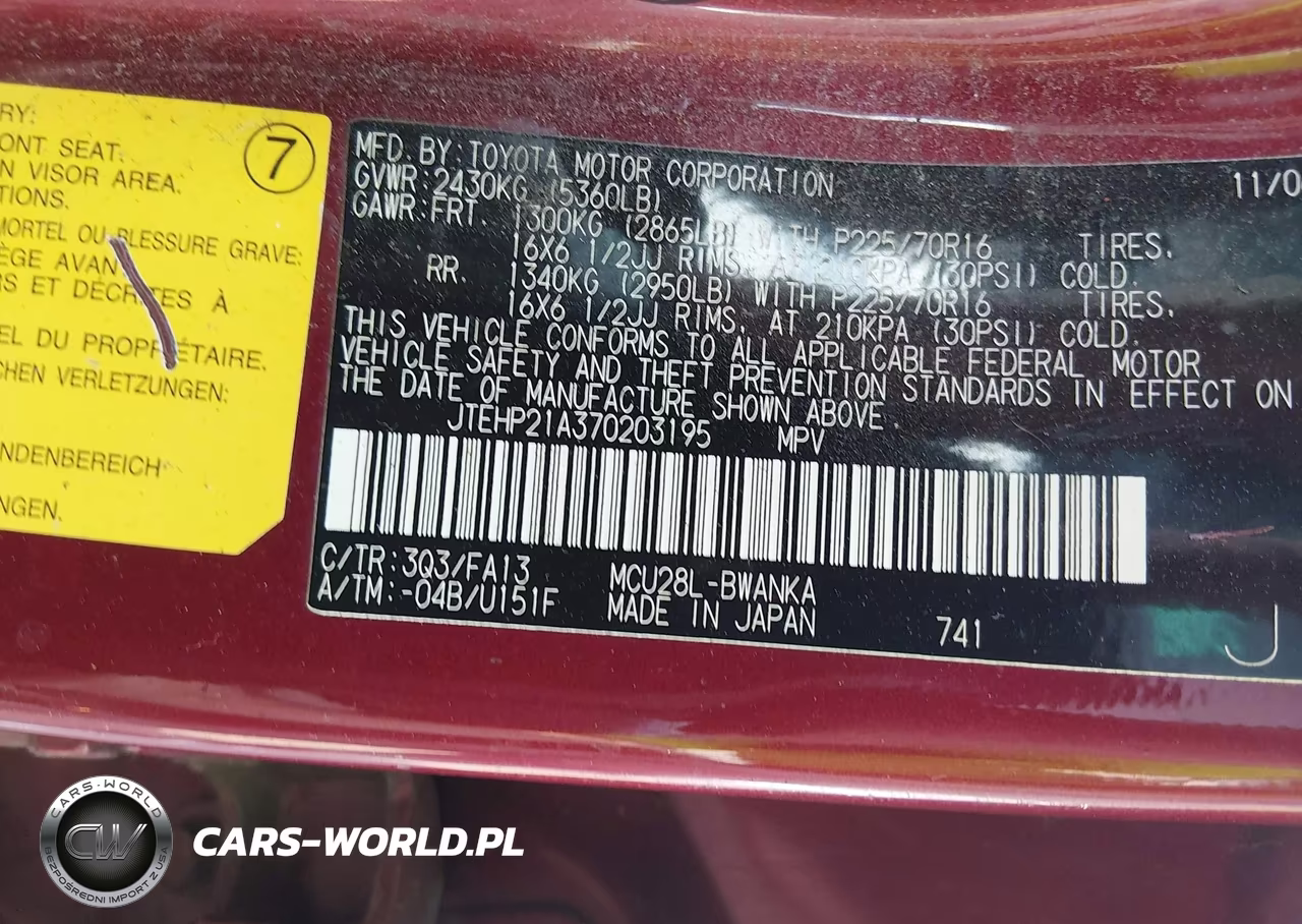 2007 Toyota Highlander V6 (2 Rows) (A5) VIN:JTEHP21A370203195 - 9