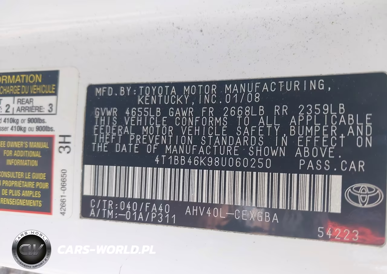 2008 Toyota Camry Hybrid VIN:4T1BB46K98U060250 - 9