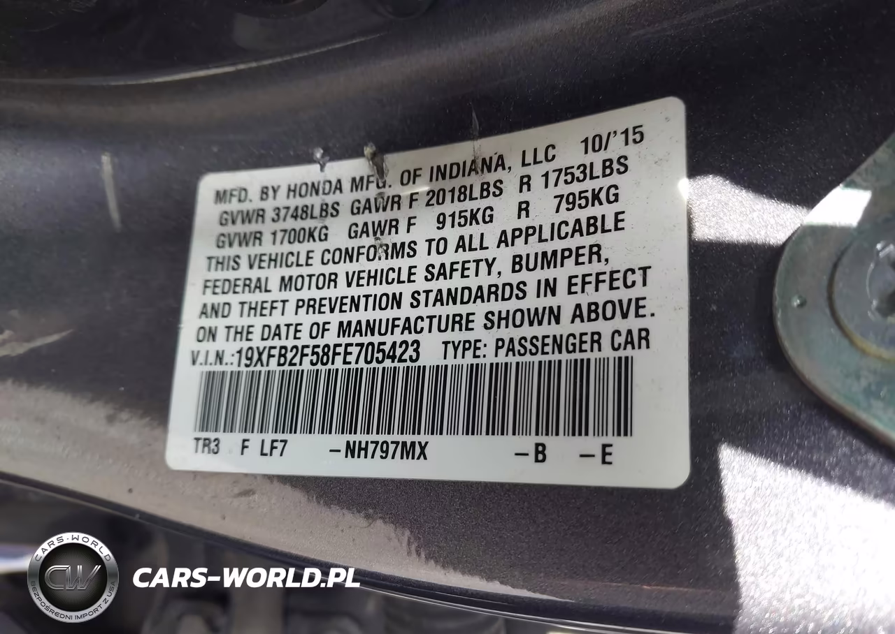 2015 Honda Civic Lx VIN:19XFB2F58FE705423 - 9