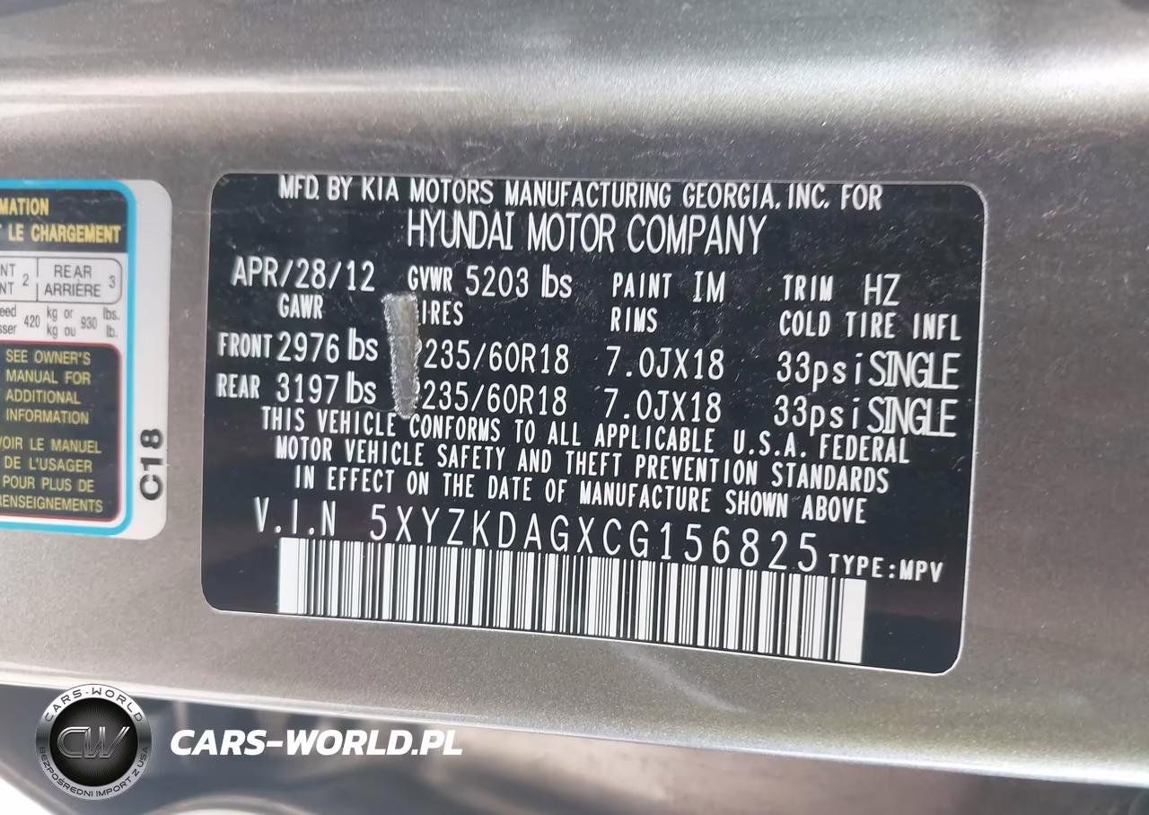 2012 Hyundai Santa Fe Limited V6 VIN:5XYZKDAGXCG156825 - 9