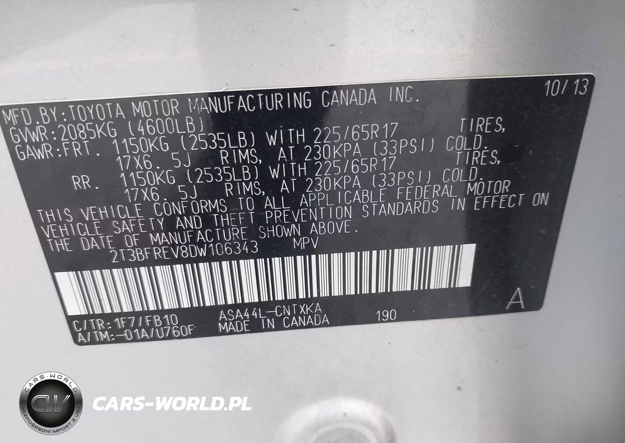 2013 Toyota Rav4 Le VIN:2T3BFREV8DW106343 - 9