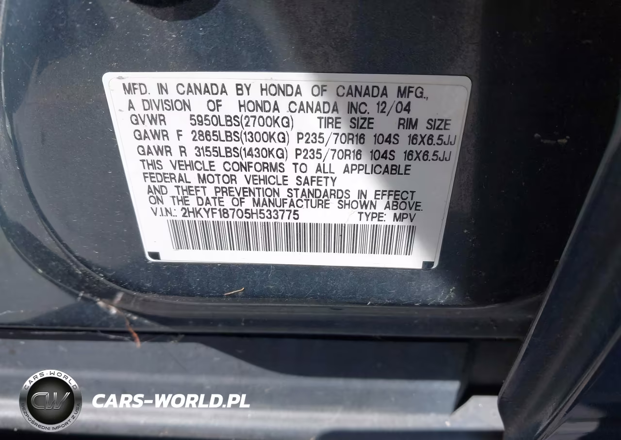 2005 Honda Pilot Ex-L VIN:2HKYF18705H533775 - 9