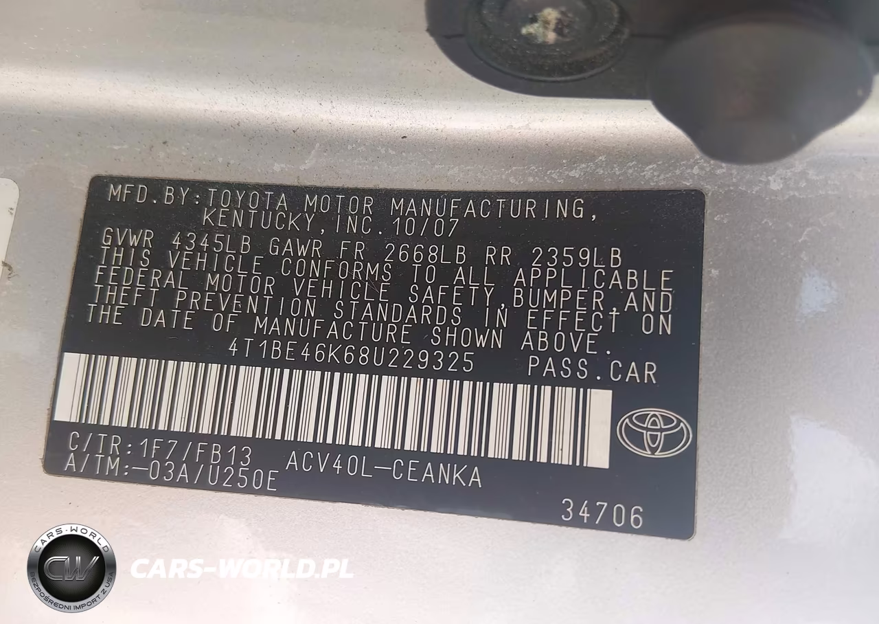 2008 Toyota Camry VIN:4T1BE46K68U229325 - 9