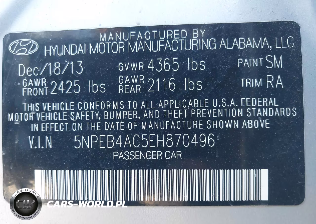 2014 Hyundai Sonata Gls VIN:5NPEB4AC5EH870496 - 9