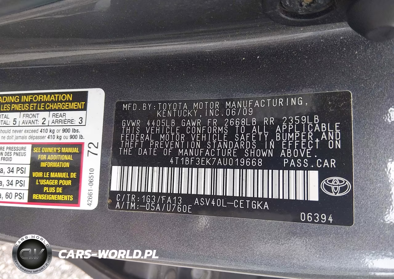 2010 Toyota Camry Xle VIN:4T1BF3EK7AU019668 - 9