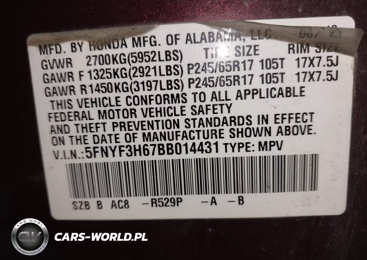 2011 Honda Pilot Ex-L VIN:5FNYF3H67BB014431 - 9
