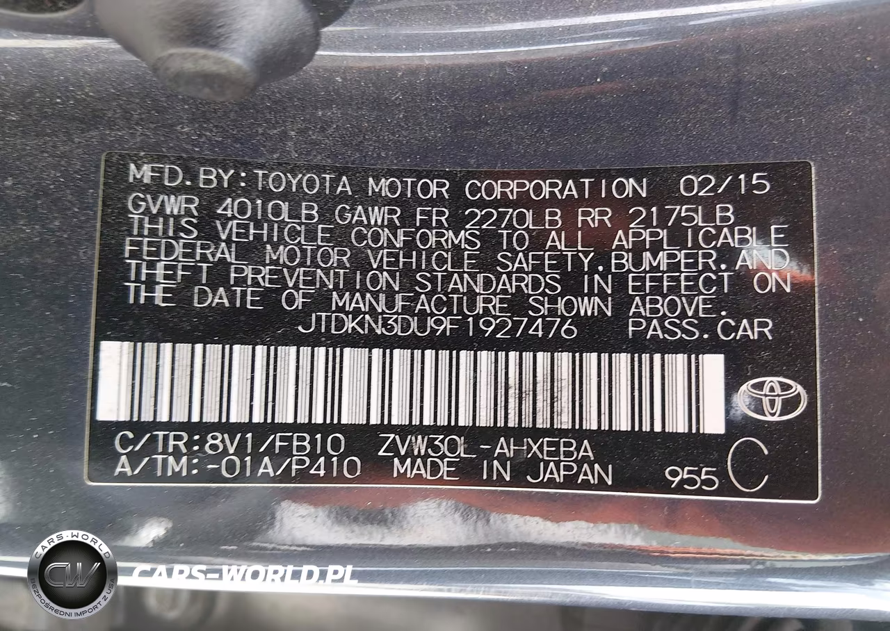 2015 Toyota Prius Two VIN:JTDKN3DU9F1927476 - 9