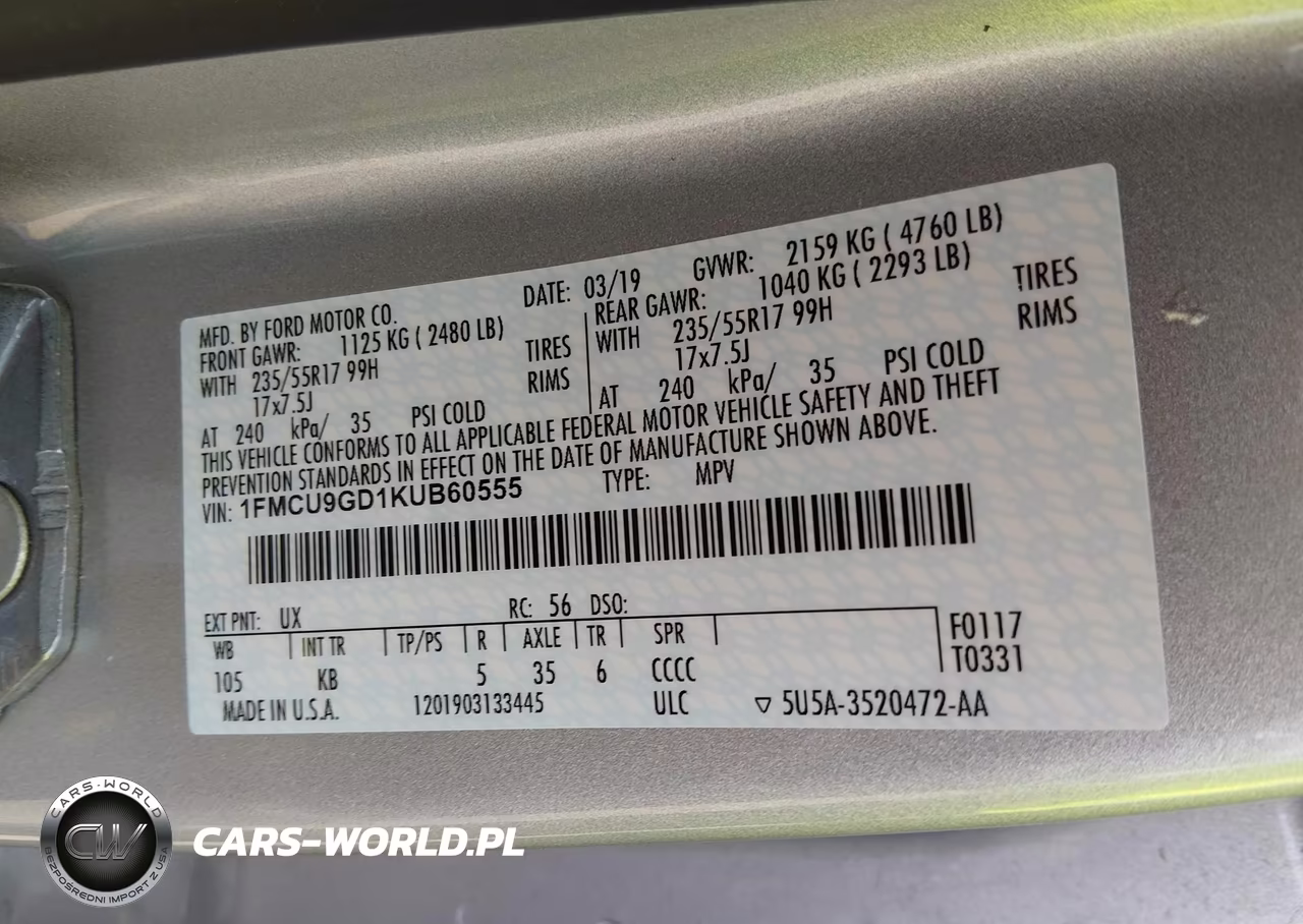2019 Ford Escape Se VIN:1FMCU9GD1KUB60555 - 9