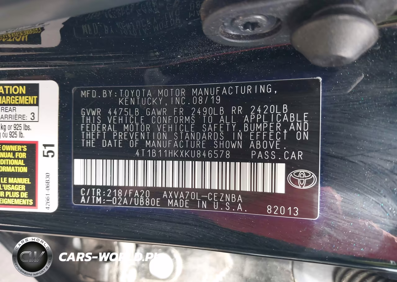2019 Toyota Camry Le VIN:4T1B11HKXKU846578 - 9