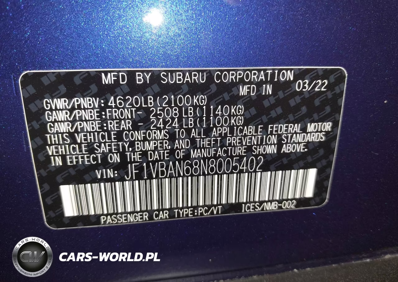 2022 Subaru Wrx Limited VIN:JF1VBAN68N8005402 - 9
