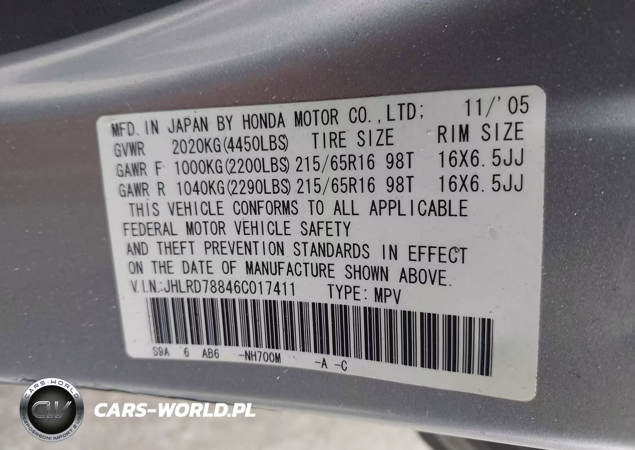 2006 Honda Cr-V Ex VIN:JHLRD78846C017411 - 9