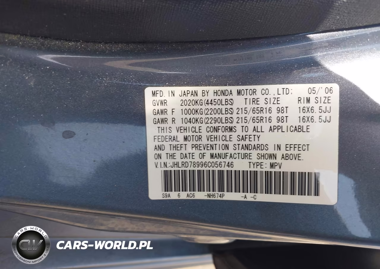 2006 Honda Cr-V Se VIN:JHLRD78996C056746 - 9