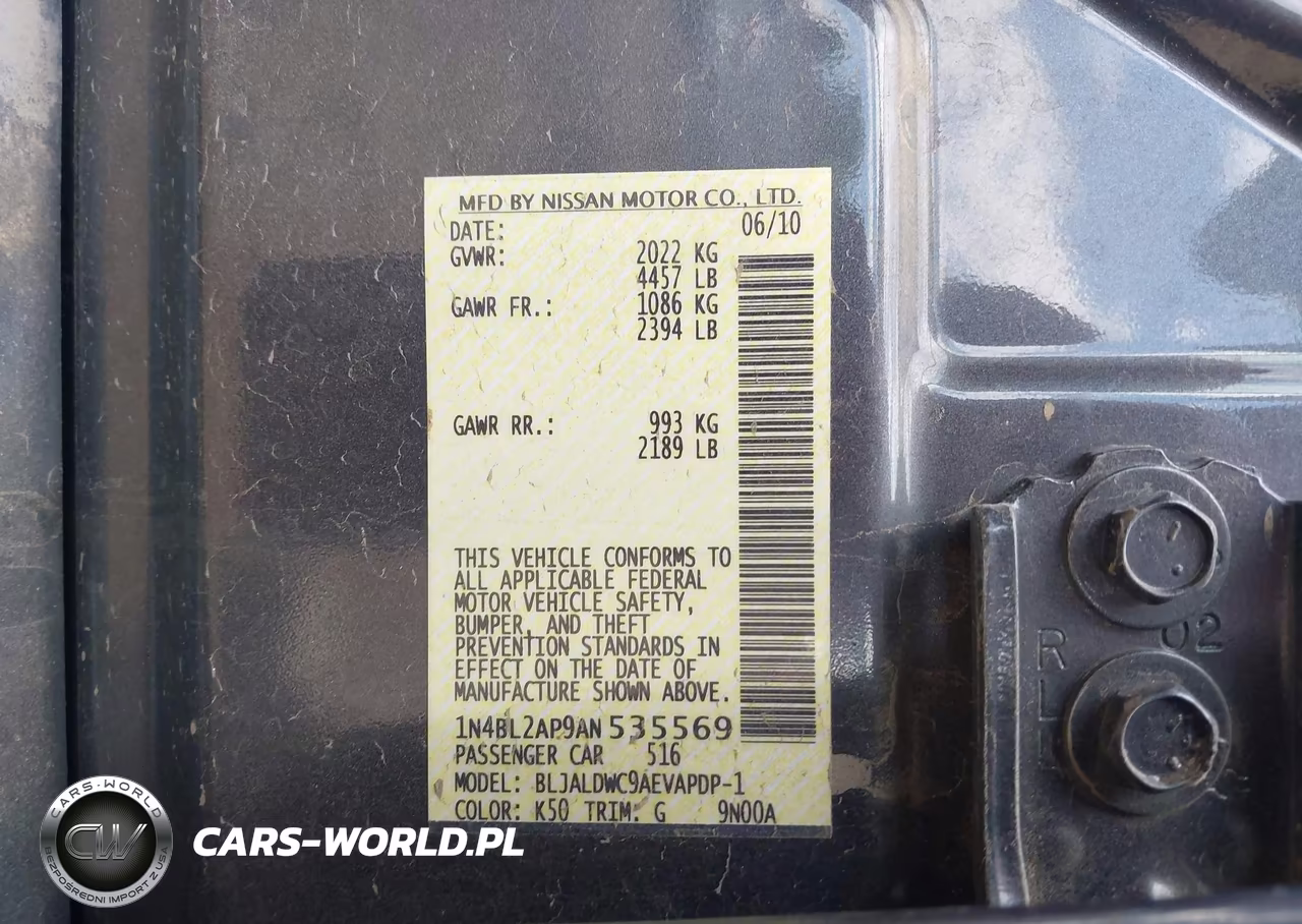 NISSAN ALTIMA SR VIN:1N4BL2AP9AN535569 - 9