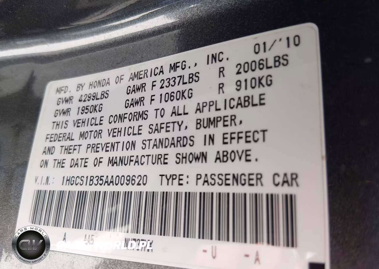 2010 Honda Accord 2.4 Lx-S VIN:1HGCS1B35AA009620 - 9
