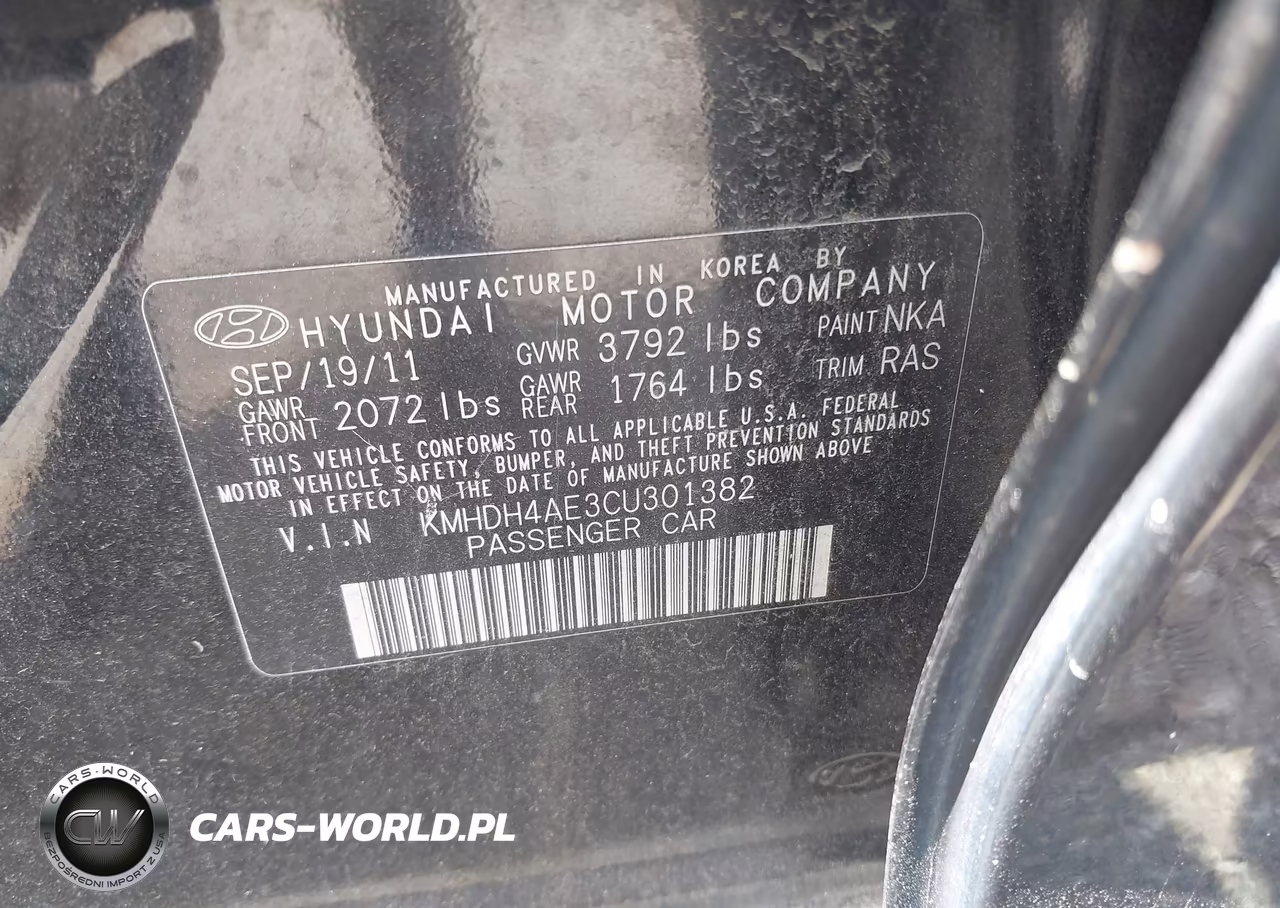 2012 Hyundai Elantra Gls (Ulsan Plant) VIN:KMHDH4AE3CU301382 - 9