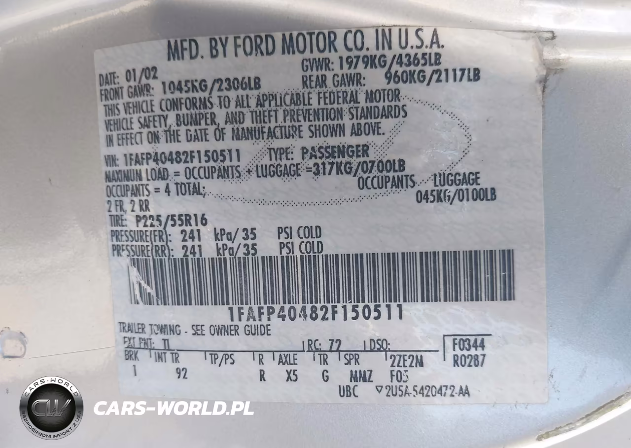 2002 Ford Mustang Deluxe-Premium-Standard VIN:1FAFP40482F150511 - 9
